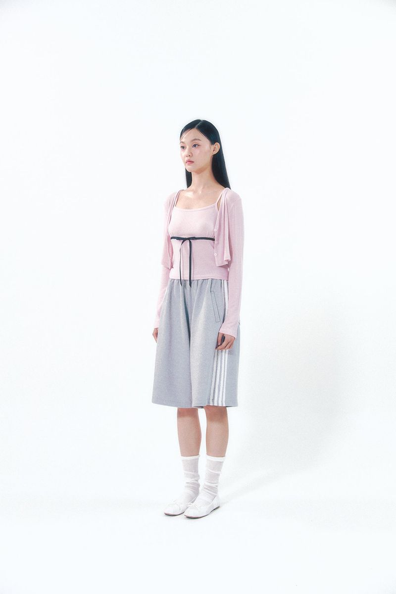 Knit Ribbon Shirring Top Set Pink