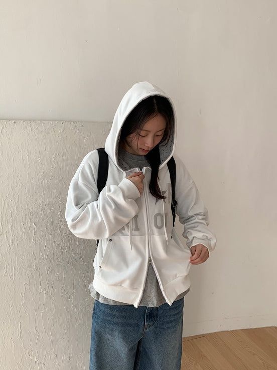 Femme Star Printing Hood Zip-Up