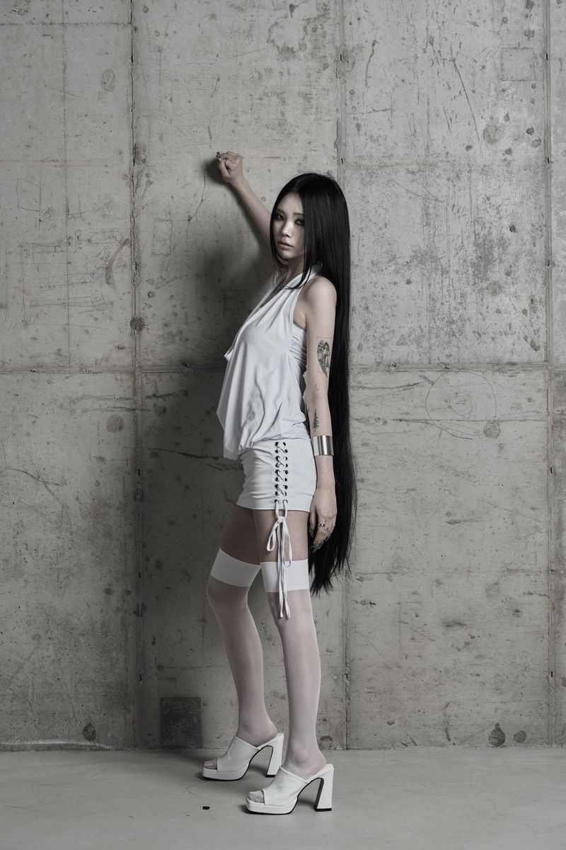 [label] cowl-neck side lace-up one-piece WHITE