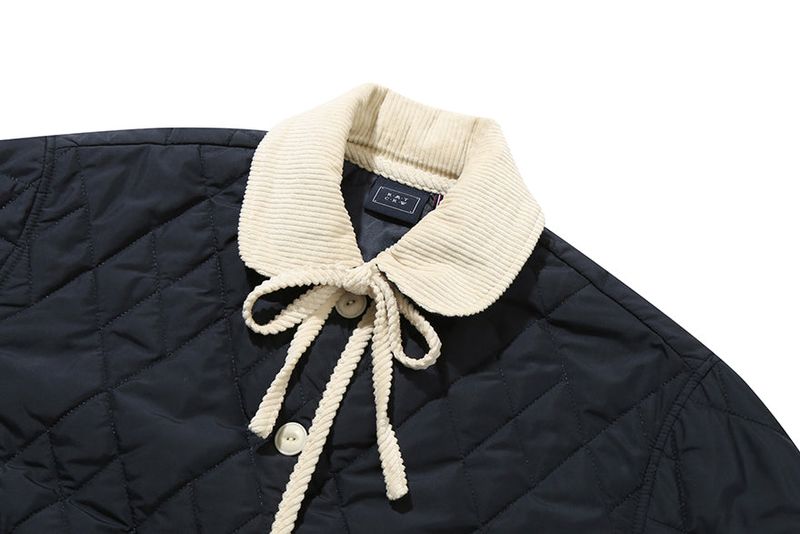 RIBBON TIE QUILTING JACKET_NAVY