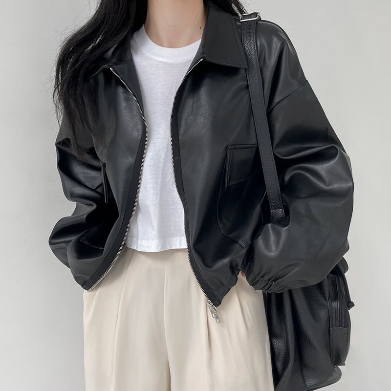 2WAYレザーカラークロップドジャケット
