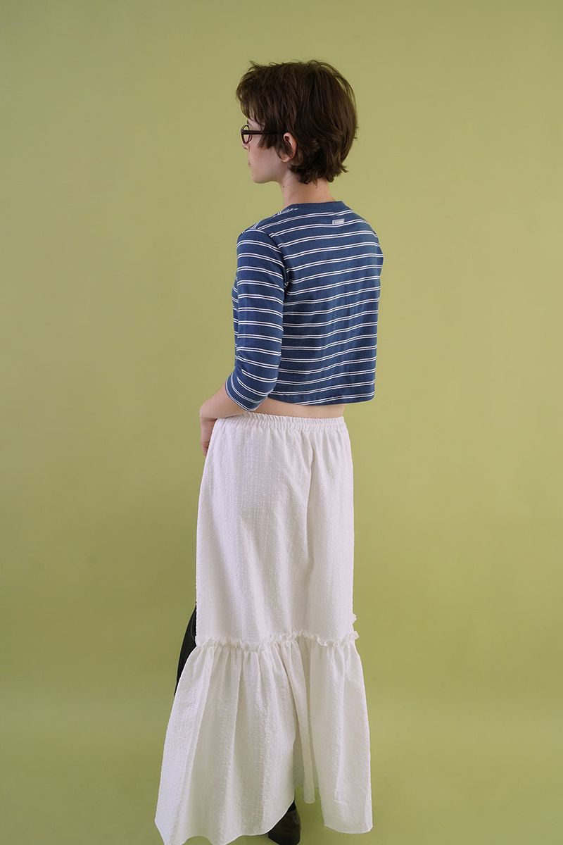Gather check shirring skirt_ivory