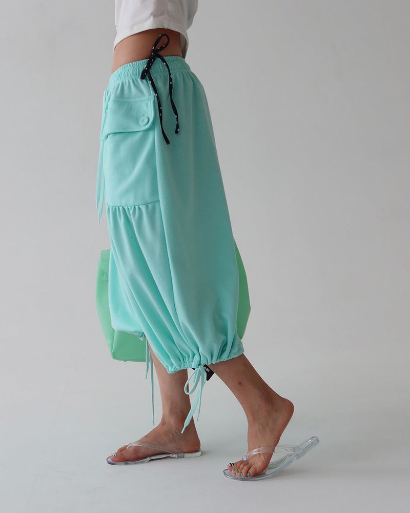 Button Big Pocket Bermuda Harem Capri Pants
