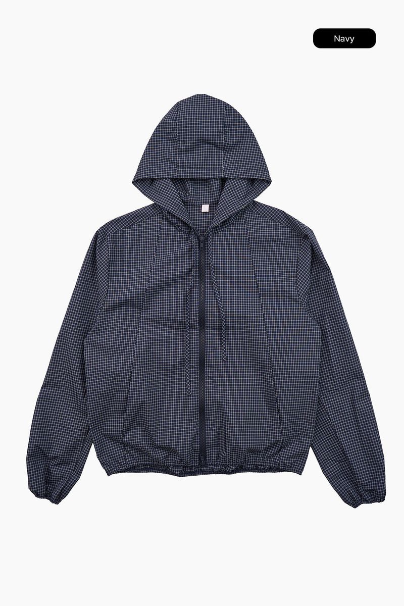 Loop check hoodie zip-up jumper