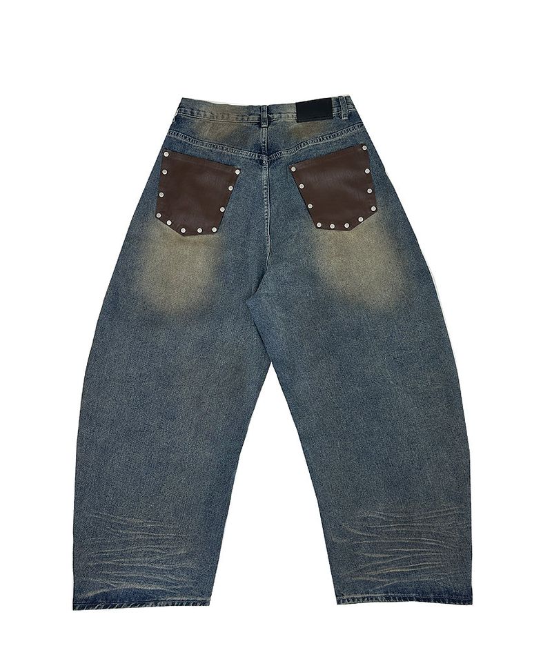 No.1249 back leather wide denim PT
