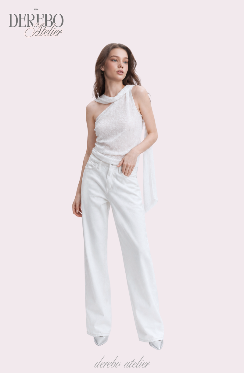 White Jane Scarf Unbalanced Blouse