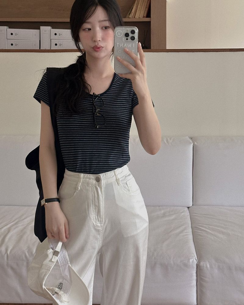 Striped short-sleeved T-shirt
