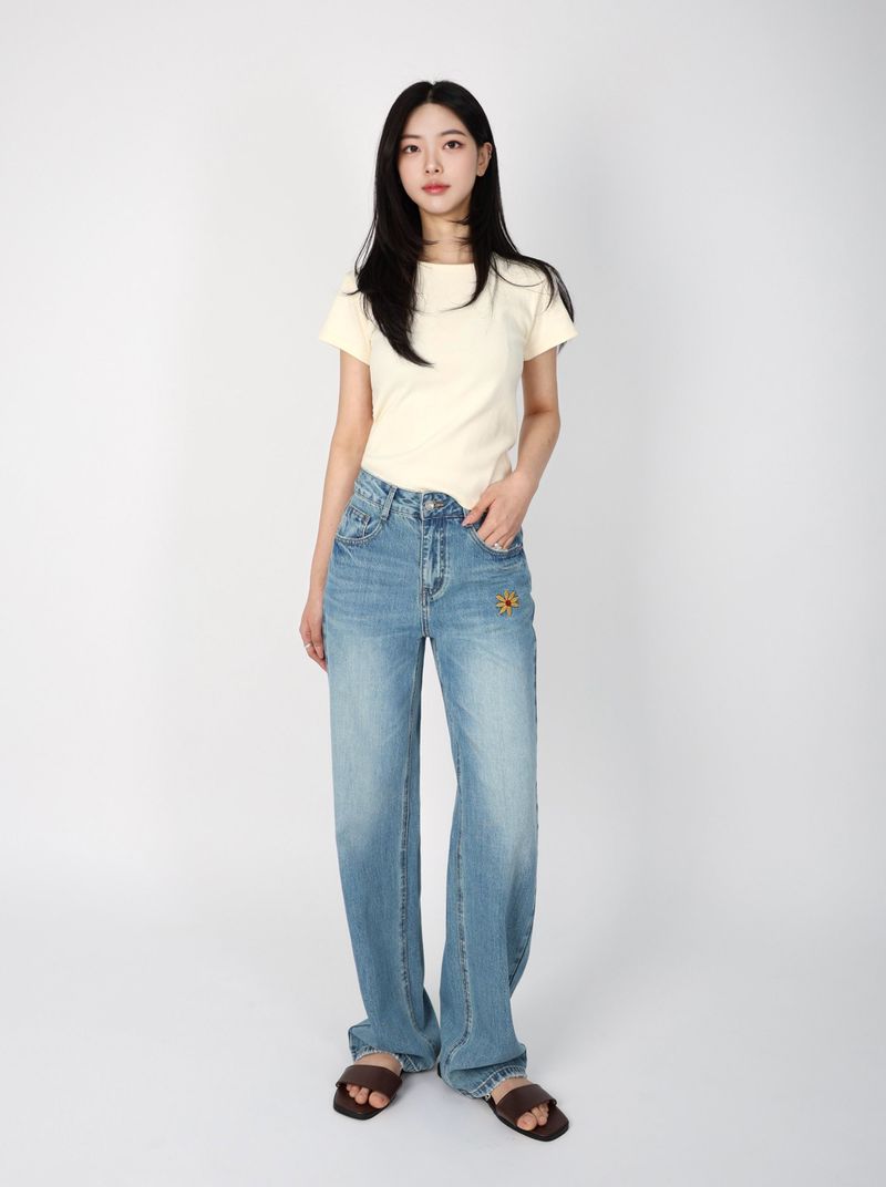 FLOWER EMBROIDERED STRAIGHT DENIM code 26215