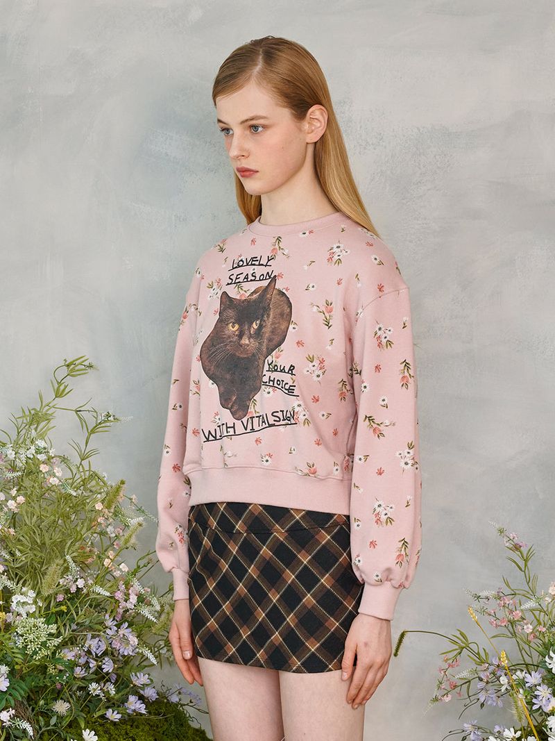 Flower Cat Lettering Sweatshirt (Pink)