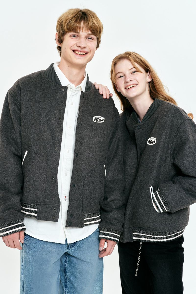 UNI RIB POINT VARSITY JACKET [MELANGE GRAY]