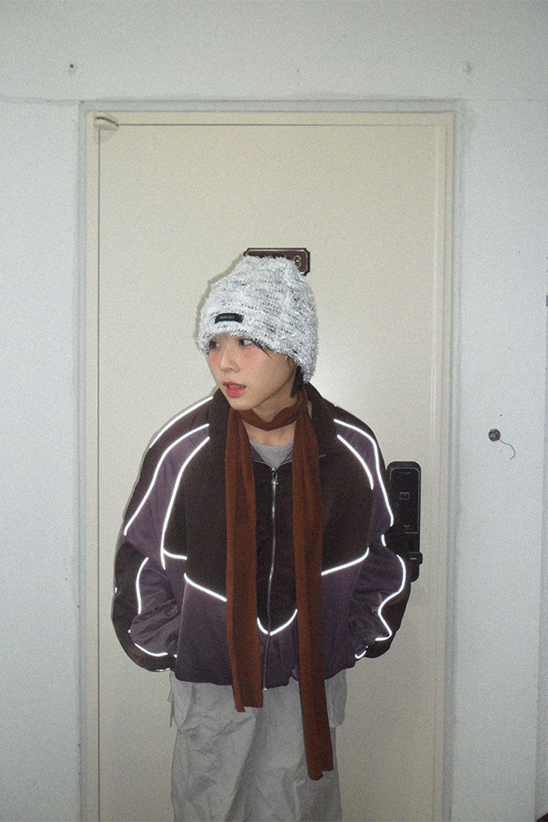 Hairy Knit Beanie Hat (White)