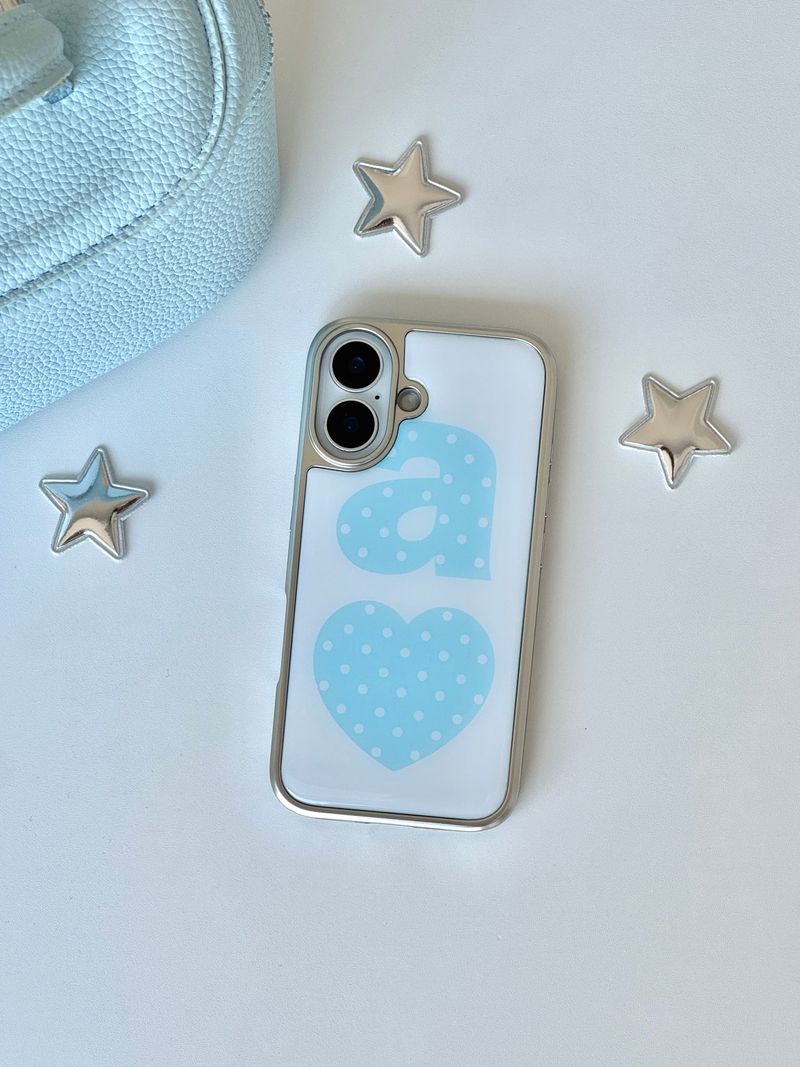 ABOE（アビオエ）の「BLUE DOTTY LOVE WHITE Silver Epoxy Case（Smartphone Accessories）」