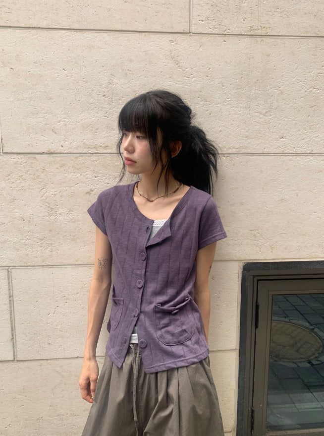 BAON（バオン）の「Musec Vintage Slim-Fit Layered Short Sleeve Cardigan（Tops）」