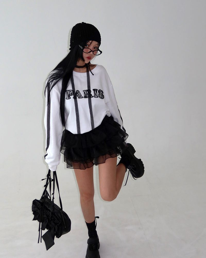 Lace Choker Muffler Set Cropped Sweatshirt