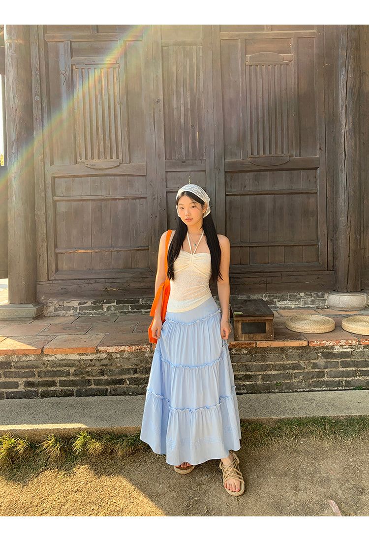 sky frill cancan long skirt