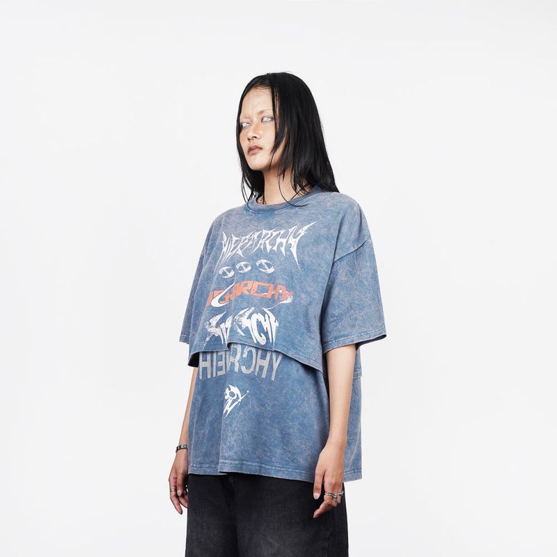 HIERARCHY STUDIOS ENE - Washed Blue Layered ENE Boxy Oversized T-Shirt
