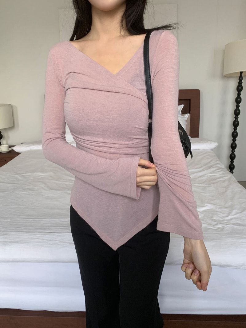 Berre Wrap Shirring Asymmetric Long Sleeve Tee