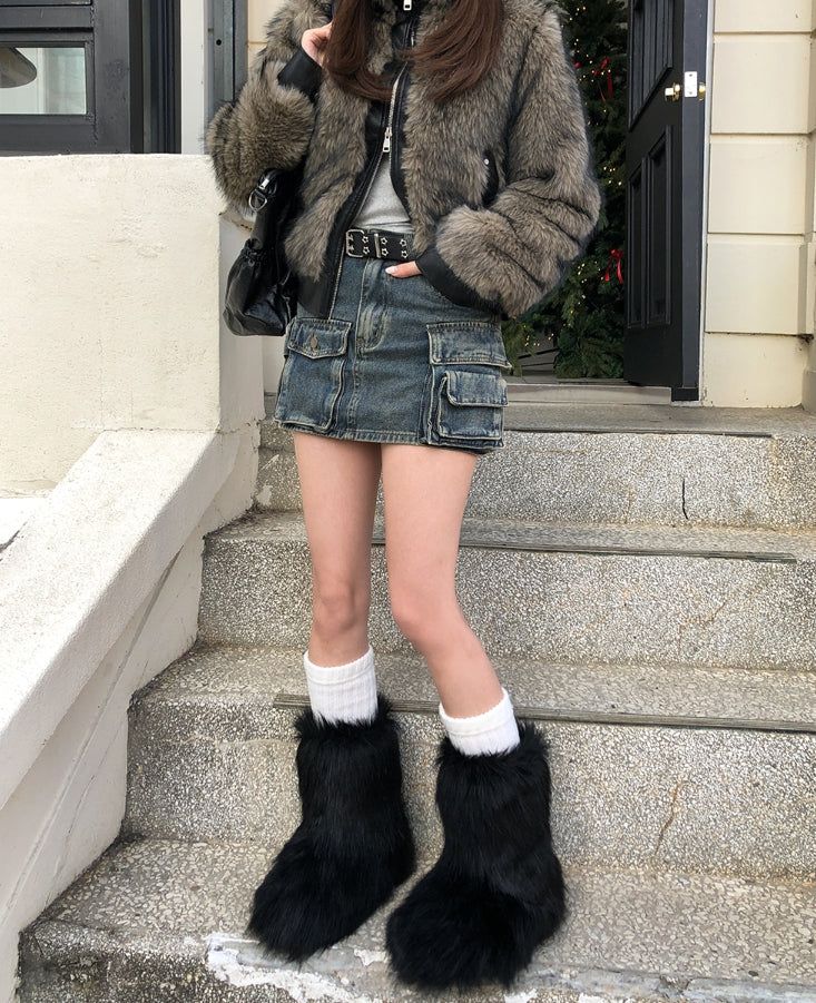 Casey High Neck Leather Fur Jumper