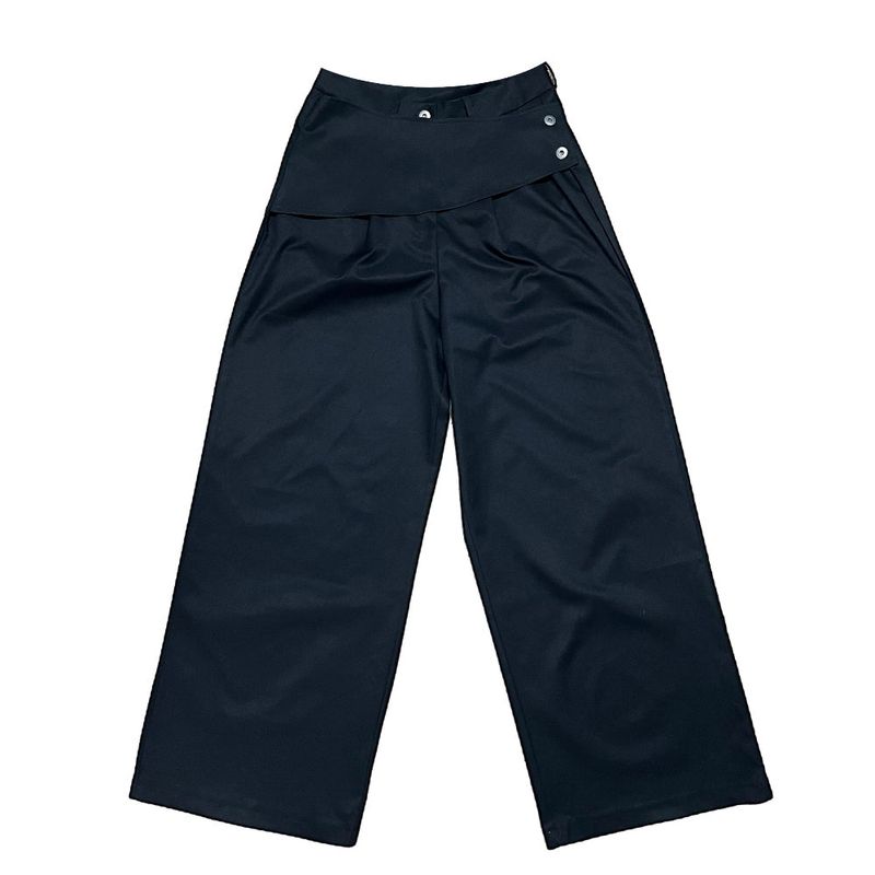Close Pintuck Wrap Two Button High Waist Long Wide Pants