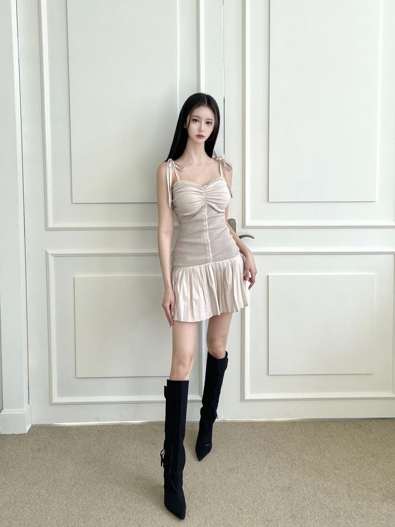 1116. Bella ribbon pleats mini ops (3color)