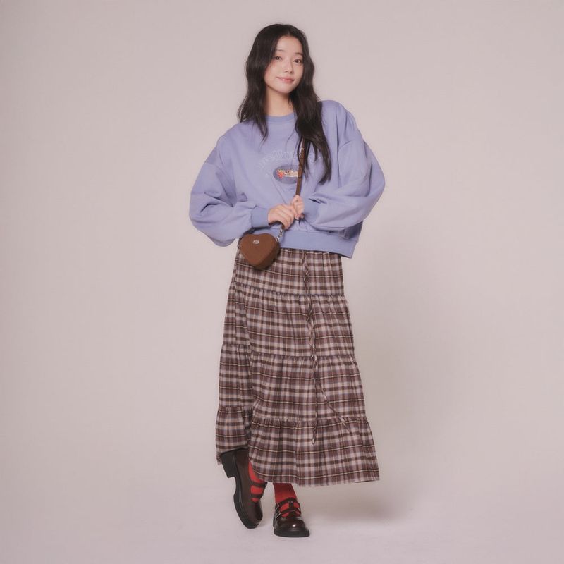 mellotory(メロートリー)の「CHECK CANCAN LONG SKIRT (BROWN)(Skirts)」