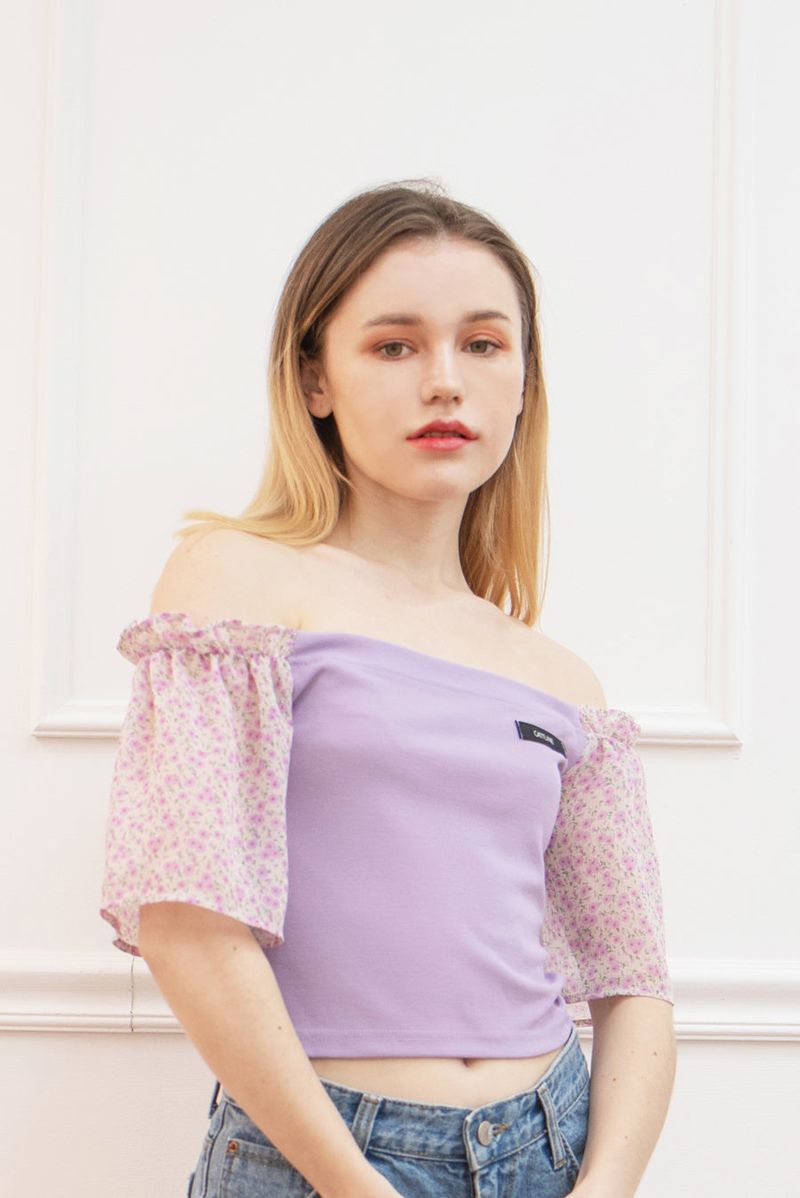 chiffon shirring t-shirt purple
