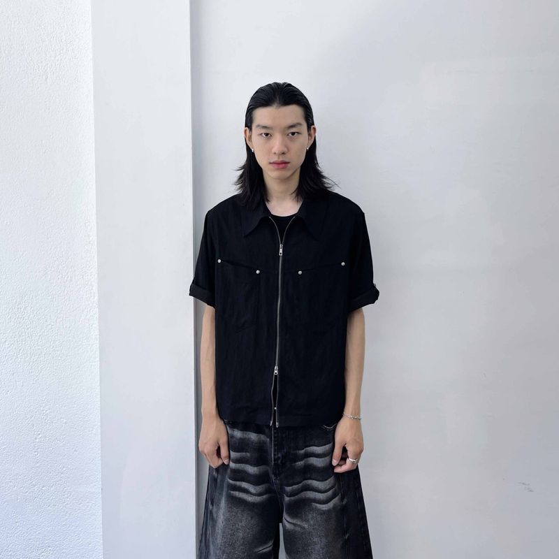 FADE MEET（フェードミート）の「Rivet Double-Zip Shirt（Tops）」