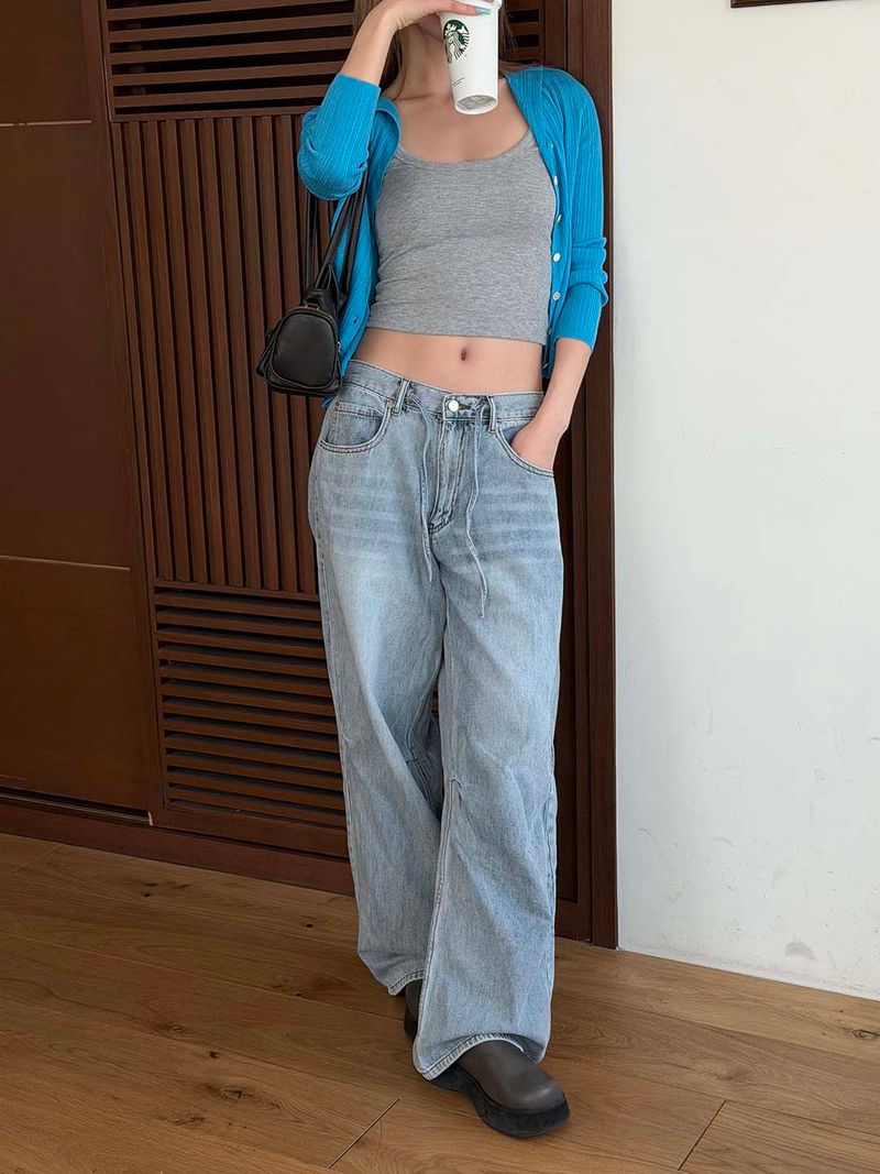 Basic strap denim pants(3color)