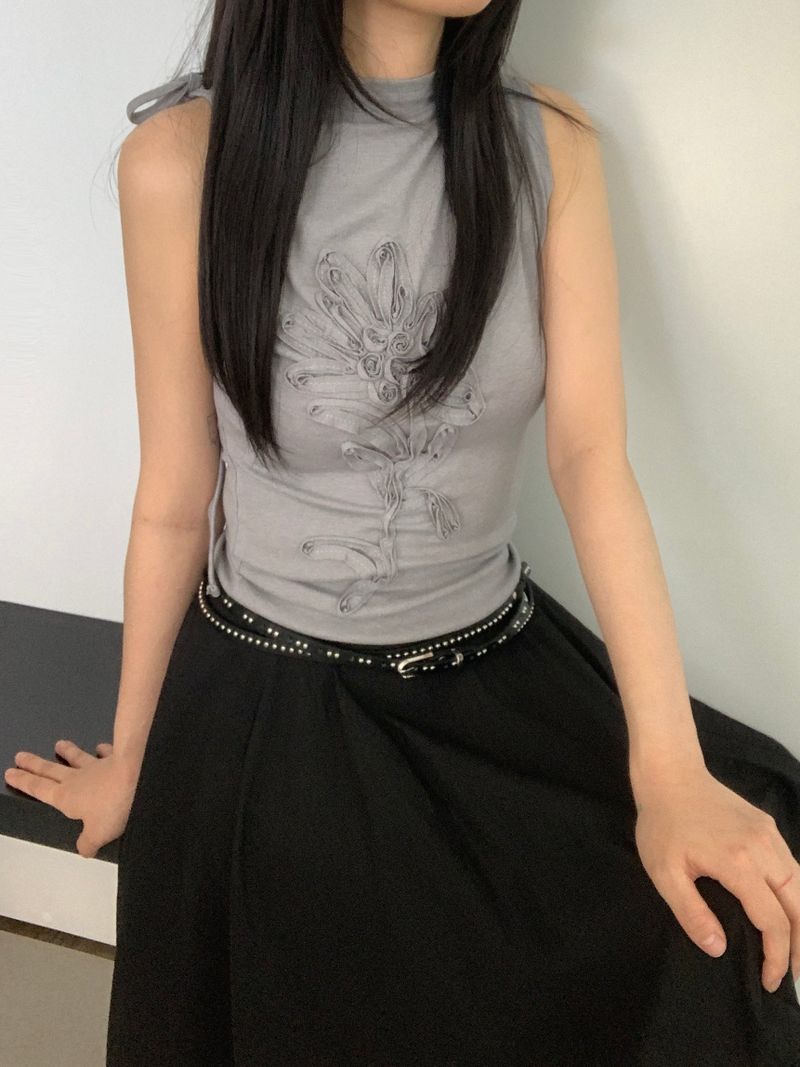 Warren Flower Embroidered  Shirred Sleeveless