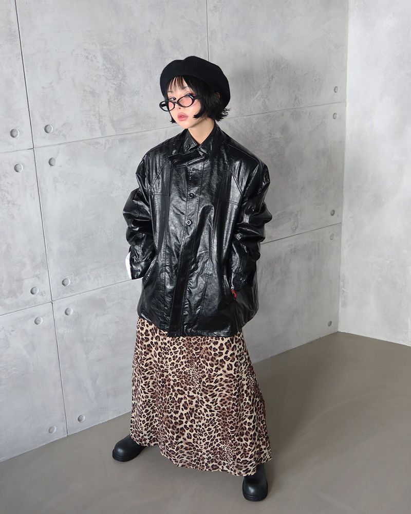 leopard leopard print maxi long skirt