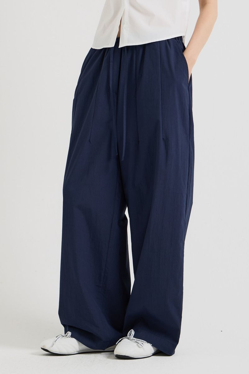 Cotton wide banding pants, Navy
