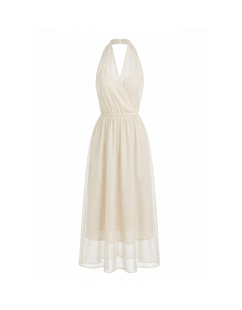Lorielle Halterneck Sheer Wrap Long Dress Ivory
