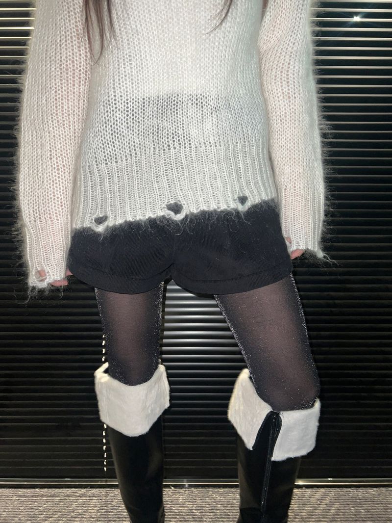 Square toe mink fur long boots (2 Color)