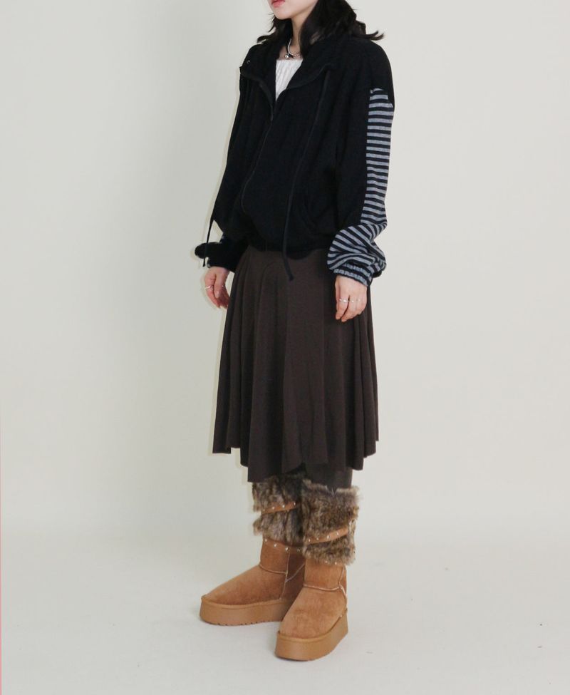 Hakata Stripe Coloring String Knitwear Zip-Up