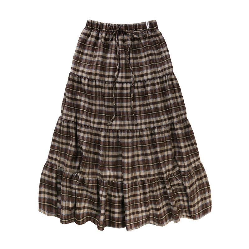 CHECK CANCAN LONG SKIRT (BROWN)