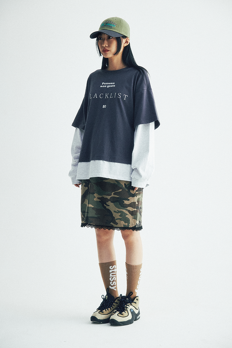 Blacklist lettering Layered tee (Charcoal/Grey)