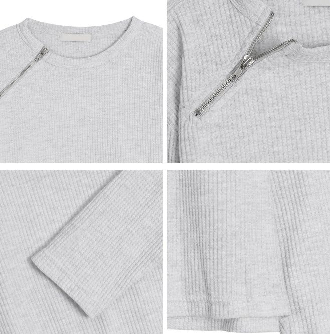 Renid Waffle Zipper Long Sleeve Tee