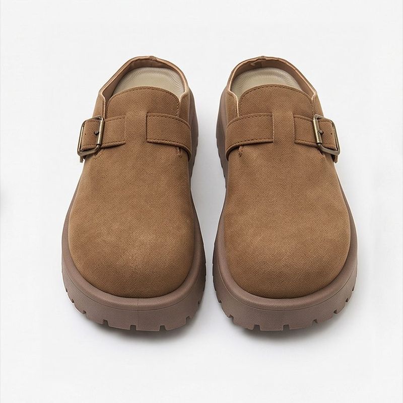 Buckle Round-Toe Clogs Camel