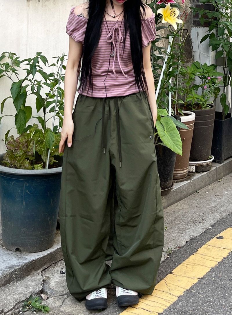 Irmi Nylon Bizo Snap Wide Pants