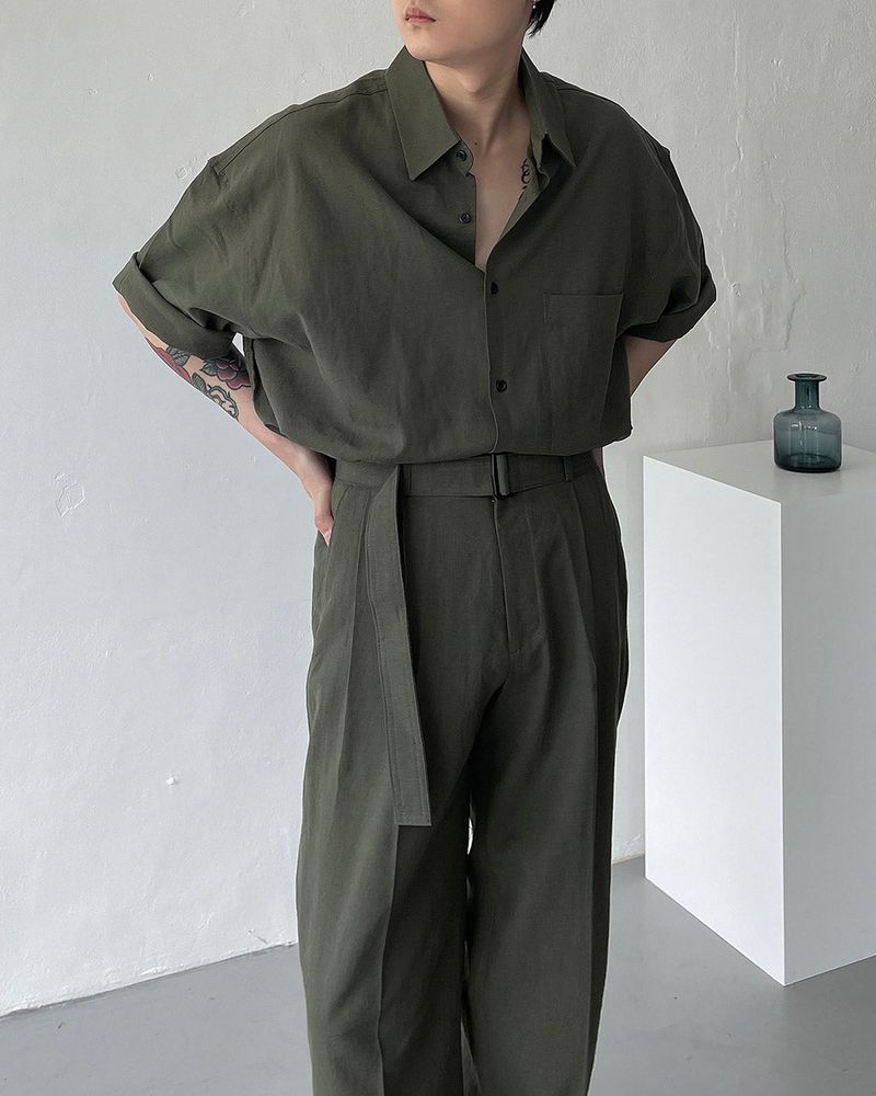 ECT linen belt wide slacks (4 colors)