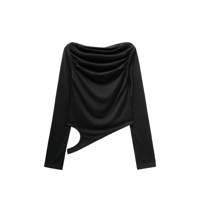OFF SHOULDER SHIRRING CUT-OUT TOP (BLACK)