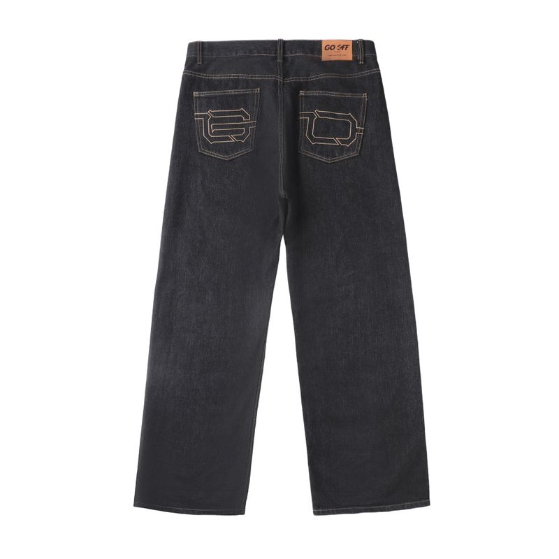 14oz デサイズドセルビッジローワイドレッグジーンズ-ブラック