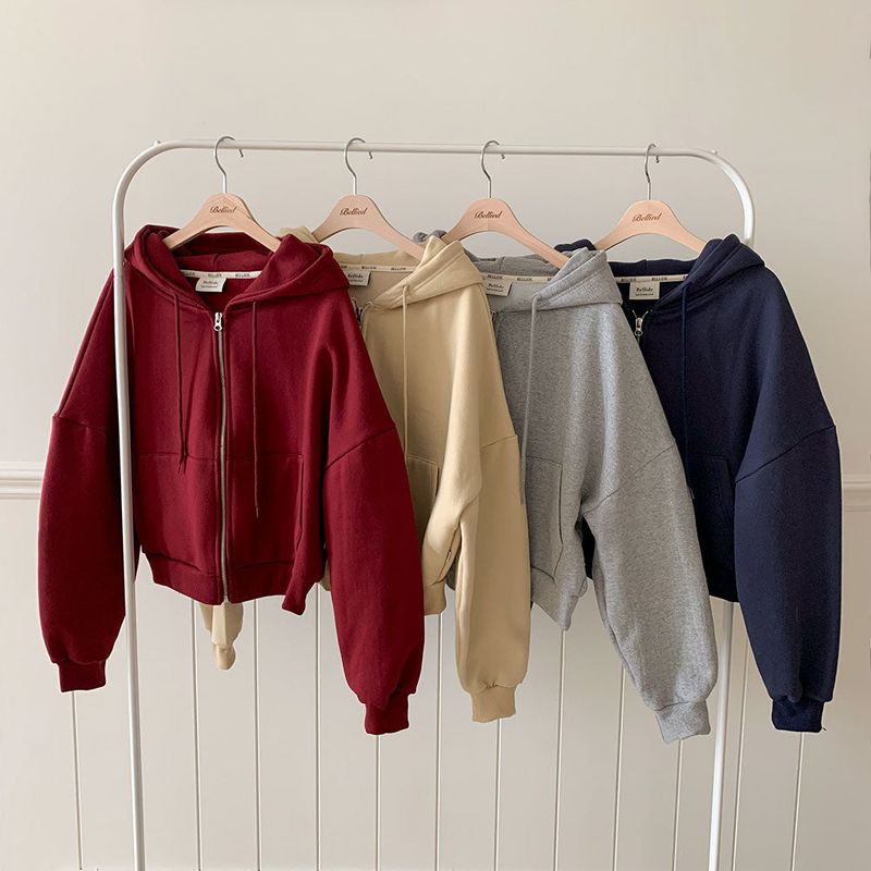 [Bellide made] embroidery napping hood zip-up