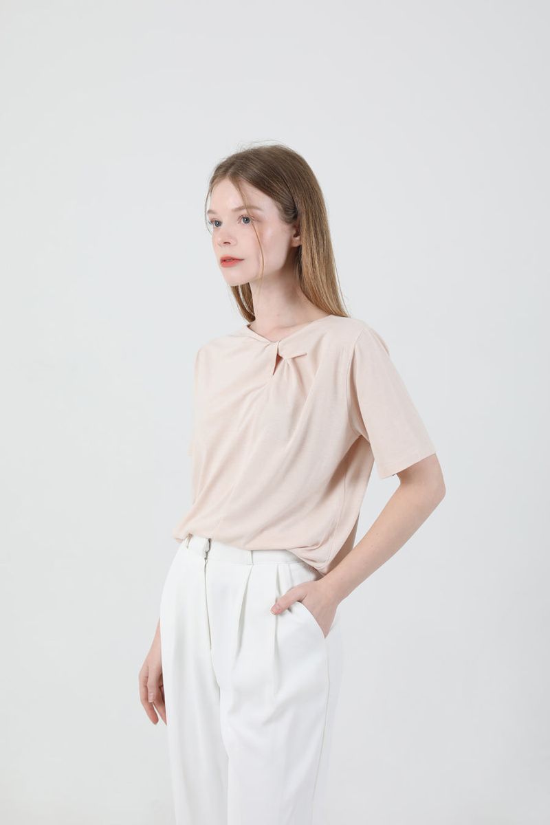 Modern Slit Shirring T-shirt Beige