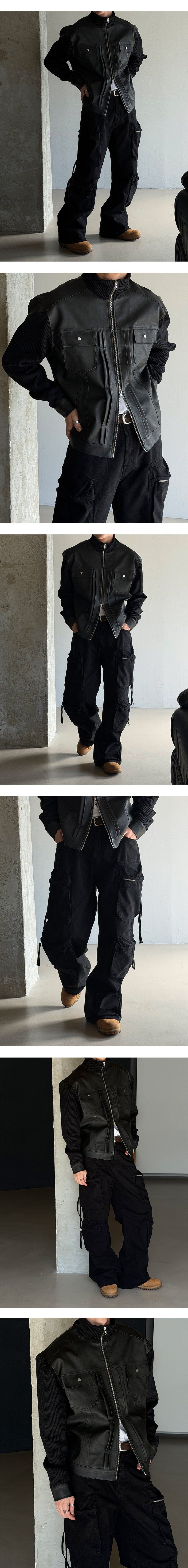 [F/W] Rough knit leather jacket