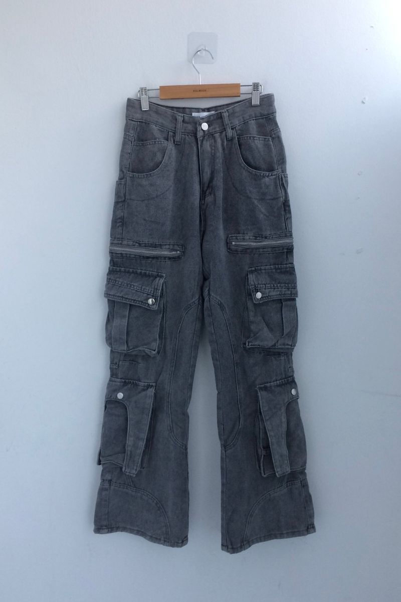 Pocket-line zipper bootcut pants