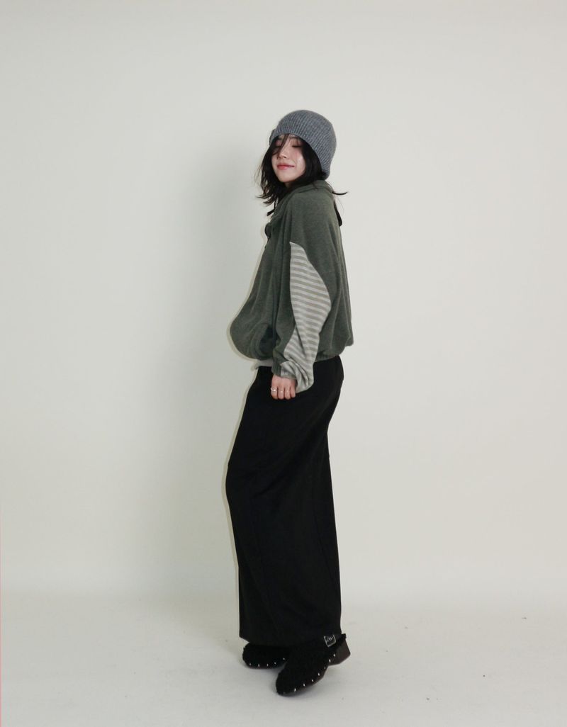 Hakata Stripe Coloring String Knitwear Zip-Up