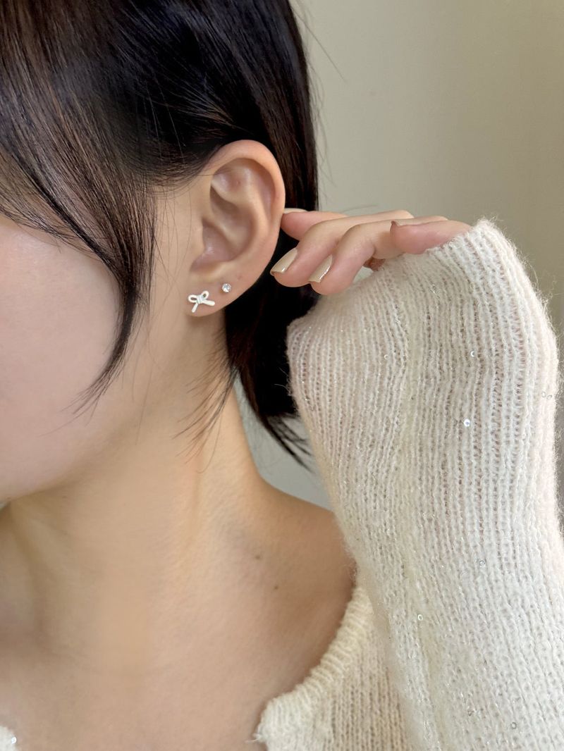 [3 set] Berry Mood Ribbon Heart Earrings Set