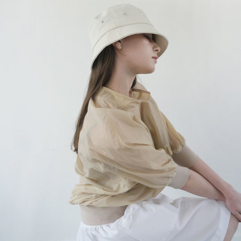 Beige Nylon Ruffle Blouse