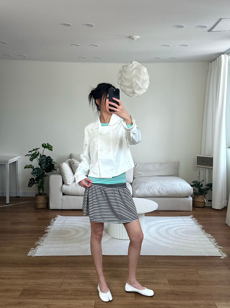 stripe flare mini skirt